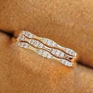 18k Gold Plated Open Adjustable Silver Diamond Ring